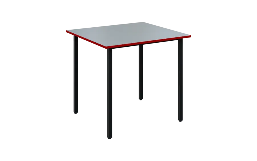 JSB 80N Jídelní stůl 800 x 800 mm, deska šedá s hranou červená flamengo / podnož černá